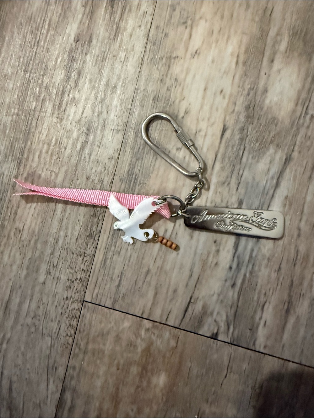 Vintage Y2K American Eagle Silver Eagle Keychain with Pink Ribbon